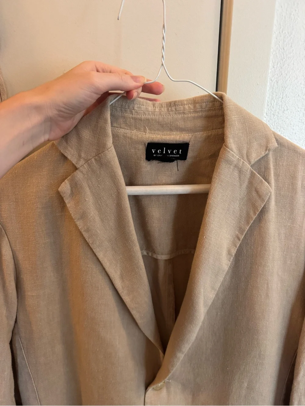 100% Linen Beige Two-Piece Suit Jacket & Drawstring Pants
